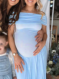Solid Color Ruched Pleated Off Shoulder Big Swing Elegant Cocktail Party Maternity Photoshoot Baby Shower Maxi Dress Maternity