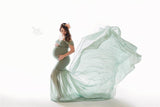 Women's Silk Cotton With Chiffon Pregnant Women Floating Tail Fluttering Sleeves Photography Dress 1869 Maternity