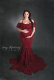 Women's Lace Pregnant Women Tailing Short-Sleeved Dress Photo Flying Sleeve Dress 1862 Maternity