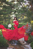 Women's Silk Cotton With Chiffon Pregnant Women Floating Tail Fluttering Sleeves Photography Dress 1869 Maternity