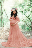 Women's Lace Pregnant Women Tailing Short-Sleeved Dress Photography Flying Sleeve Dress 8919 (Plus New Color) Maternity