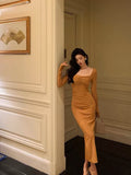 Mermaid Square neckline Orange Prom Dresses Birthday Outfits Evening Gown SD1105