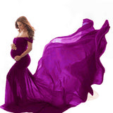 Women's Silk Cotton With Chiffon Pregnant Women Floating Tail Fluttering Sleeves Photography Dress 1869 Maternity