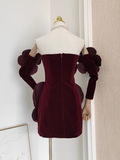 Sheath Strapless Burgundy Velvet Vacation Dresses Short Burgundy Birthday Dress With Gloves SD235