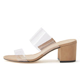 PVC Cork Snake Velvet Velvet Patent PU Coarse Heel Heel Cool Drag Large-Size Dew And Follow-Up High Quality Shoes