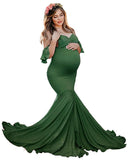 Women's Silk Cotton Pregnant Women Lotus Leaf Sleeves Cross V-Neck Tail Dress Photo Dress 1932 Maternity