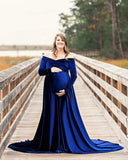 And Winter 2025 Women's Gold Velvet Pregnant Woman V-Necked Tail Dress Photo Dress 1937 Maternity