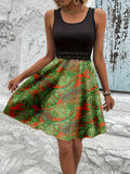Print Sleeveless Summer Dress with Lace Waist Detail DJPT