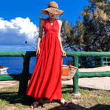 Seaside Resort Beach Dress 2025 New Skinny Back Hanging Neck Dress Red Open Fork Dress Fairy