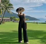 New Slings Women's Spring And Summer High-Waisted Black Broad-Legged Trousers With Jumpsuits