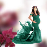 Women's Silk Cotton With Chiffon Pregnant Women Floating Tail Fluttering Sleeves Photography Dress 1869 Maternity