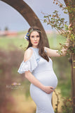 Women Lace Leak Shoulder Short Sleeves Drag Skirt Pregnant Women Shooting Double Dress Dress Dress 1951 Maternity