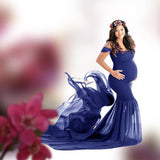 Women's Silk Cotton With Chiffon Pregnant Women Floating Tail Fluttering Sleeves Photography Dress 1869 Maternity