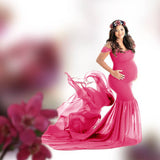 Women's Silk Cotton With Chiffon Pregnant Women Floating Tail Fluttering Sleeves Photography Dress 1869 Maternity