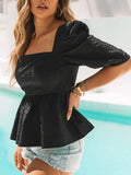 Square Neck Puff Sleeve Peplum Blouse DJPT