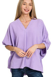 Woven Airflow V-neck Puff Half Sleeve Top DJPT