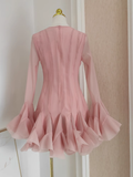 Sheath Scoop Neckline Pink Long Sleeves Short Homecoming Dresses Birthday Outfits SD370