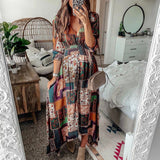 Spring And Summer New Female Bohemian New V-Neck Print Pregnant Women Dress Maternity