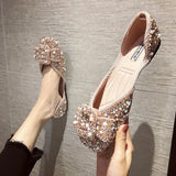 And Summer 2025 Korean Version Of The Sleek Diamond Ins New Sweet Pearl Comfortable Flat Sole Bean Shoes DJPT