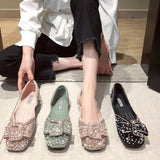 And Summer 2025 Korean Version Of The Sleek Diamond Ins New Sweet Pearl Comfortable Flat Sole Bean Shoes DJPT