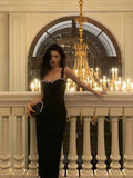 Sheath Straps Black Satin Prom Dresses With Beads Birthday Dress SD569