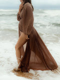 Slit Deep V-neck Lantern Sleeve Elegant Photoshoot Maternity Maxi Dress Maternity
