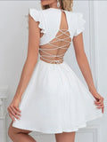 Lace Up Ruffled Cap Sleeve Dress DJPT