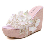 Cool Slippers Shop Hundred Korean Version Of Fashion Beaded Flowers Summer Transparent Slope And Thick Bottom Slippers High Quality Shoes