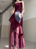 Red Satin Long Straps Prom Dress Wine Red A-line Party Dress SD1360