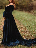 Off Shoulder Pleuche Mermaid Photoshoot Baby Shower Maternity Maxi Dress Maternity