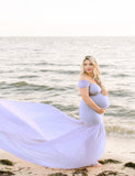 Women's Silk Cotton With Chiffon Pregnant Women Floating Tail Fluttering Sleeves Photography Dress 1869 Maternity