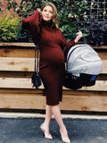 Solid Color Knitting 2-in-1 Bodycon Baby Shower Maternity Sweater Midi Dress Maternity