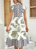 Notched Ruffled Cap Sleeve Dress DJPT