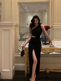 Sheath One Shoulder Black Slit Long Prom Dresses Evening Dress SD410