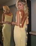 Mermaid Spaghetti Straps Floor Length Floral Yellow Evening Dress Prom Dresses SD2046