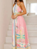 Neck Tropical Print Maxi Dress DJPT