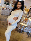 One Shoulder Cut Out Irregular Bodycon Long Sleeve Fashion Baby Shower Maternity Maxi Dress Maternity