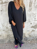 Size Slit V-Neck Balloon Sleeve Midi Dress Plus Size DJPT
