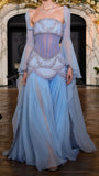 A Line Off The Shoulder Maxi Long Party Light Blue Chiffon Prom Dresses Evening Dress SD2395