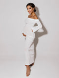 White Off Shoulder Backless Sheer Elegant Fashion Photoshoot Maternity Maxi Dress Maternity