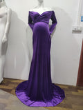 And Winter 2025 Women's Gold Velvet Pregnant Woman V-Necked Tail Dress Photo Dress 1937 Maternity