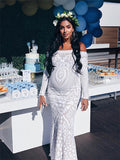White Lace Sequin Off Shoulder Mermaid Bodycon Wedding Gown Baby Shower Elegant Foamal Maternity Photoshoot Maxi Dress Maternity