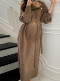 Knitted Buttons High Neck Long Sleeve Sweater Maternity Midi Dress Maternity