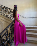 A line Spaghetti Straps Pink Satin Long Party Dresses Prom Dresses SD2705