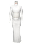 Solid Color Ruffle High Neck Crop Top 2-in-1 Long Sleeve Bodycon Club Party Photoshoot Maternity Maxi Dress Maternity