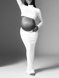 Solid Color Ruffle High Neck Crop Top 2-in-1 Long Sleeve Bodycon Club Party Photoshoot Maternity Maxi Dress Maternity