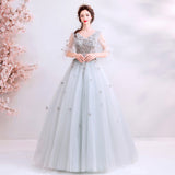 New Gray Long-Sleeved Dinner Annual Stage Show Host Walk Wedding Dress Dress Spring