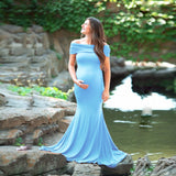 Women's Cotton Pregnant Women Anti-Necked Short-Sleeved Tail Dress Photo Dress 1147 Maternity