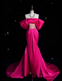 Mermaid Off The Shoulder Neckline Satin Pink Long Prom Dresses Party Dress SD1339