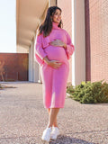 Solid Color Knitting 2-in-1 Bodycon Baby Shower Maternity Sweater Midi Dress Maternity